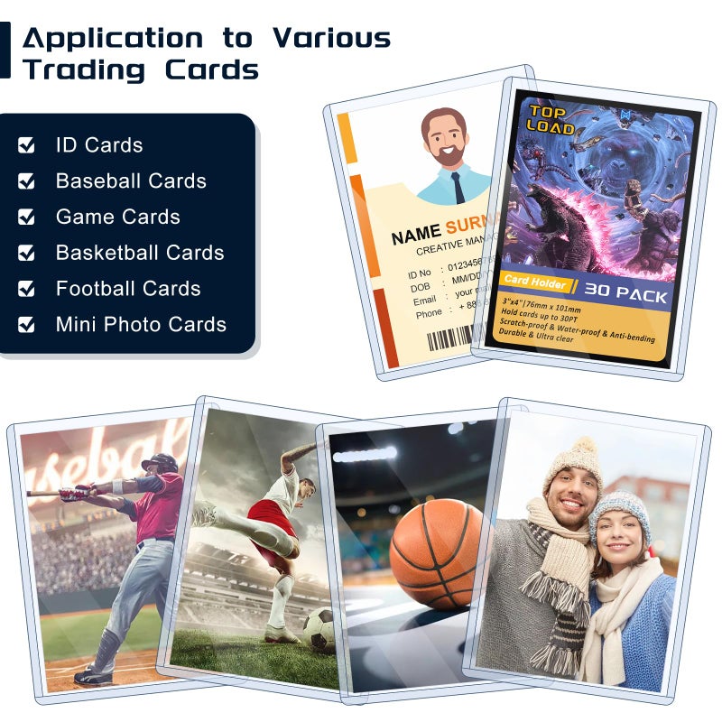 Maileto 30 Pack Top Loads for Cards 3""x4"" Hard Plastic Card Sleeves Baseball Card Protectors Hard Plastic Sports Card Holder for Trading Cards, Baseball Cards, Game Cards - Image 3